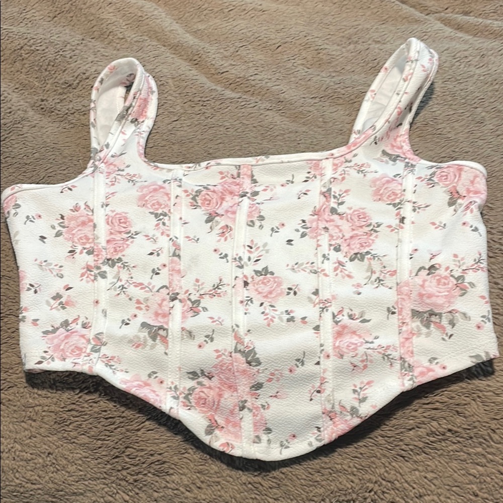SHEIN Pink Floral Bustier Top